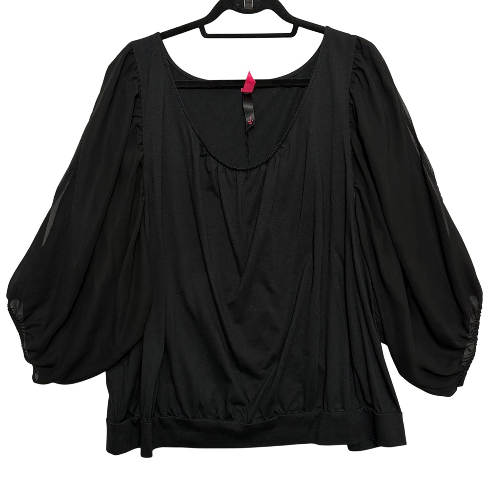 Torrid Black Puff Sleeve Sheer‎ Blouse Top Womens Size 4